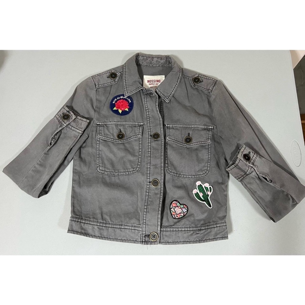 Mossimo Supply Co. Gray Grey Denim Patches Lightweight Jean Jacket Coat Size XS